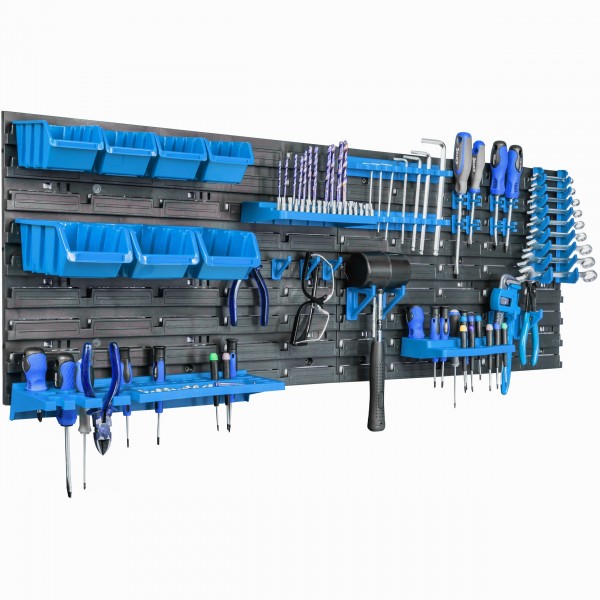 Werkzeugwand 115 x 39 cm mit Halterungen und 7 Ablagen