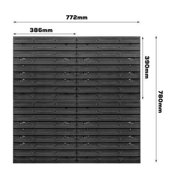 gereedschapswand  77 x 78 cm met houders en 32 bakjes